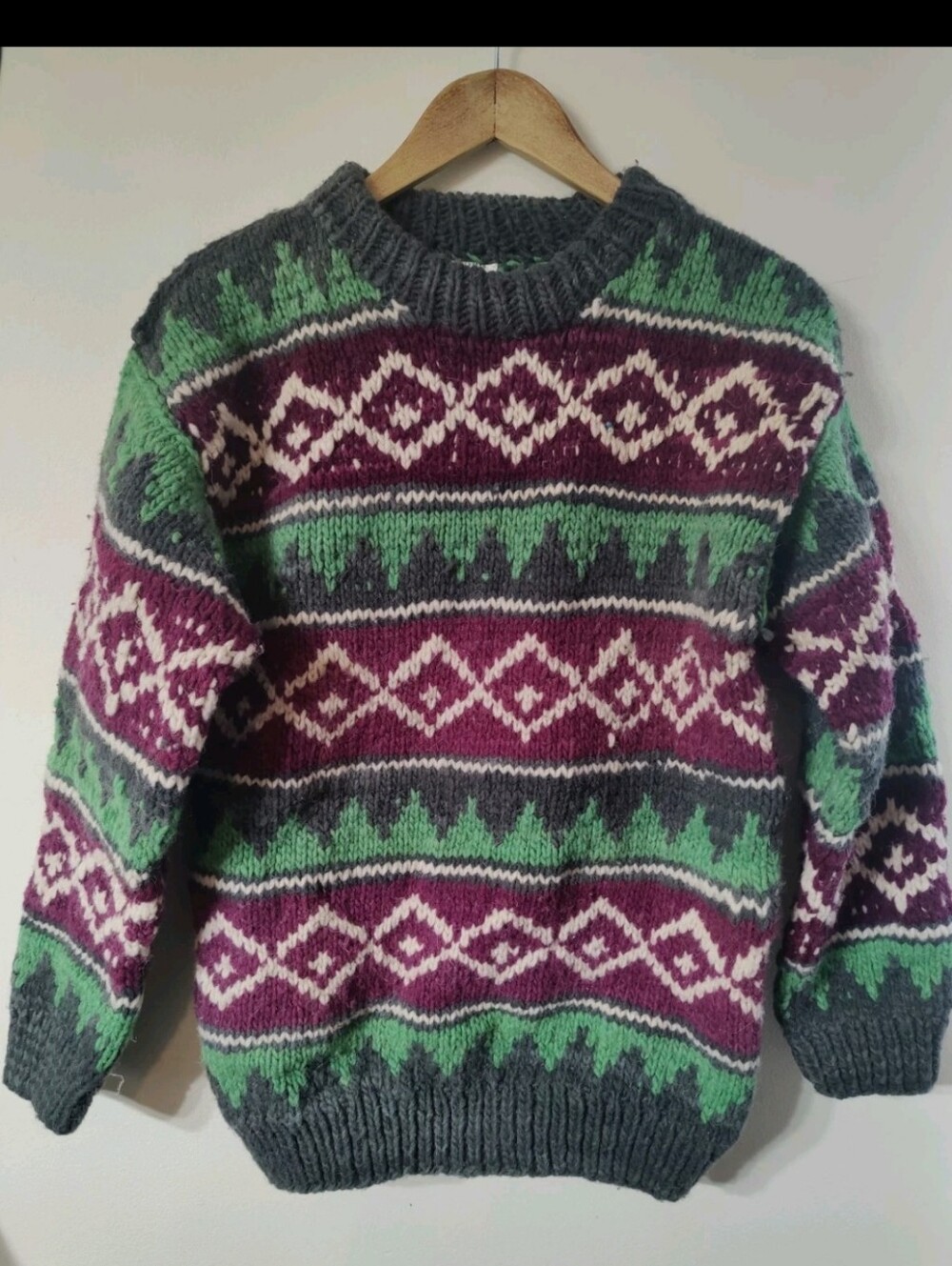 VTG Campus Peddler Nordic Pattern Wool Sweater Women's M Very Thick Ecuador